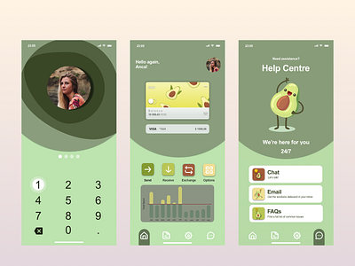Banking App With Avocado Theme app avocado banking design graphic design illustration sketch ui