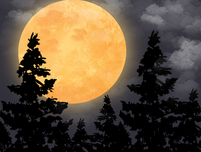 Moon over forest design illustration procreate