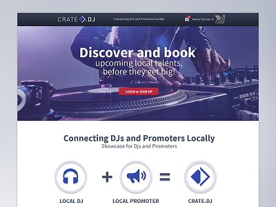 Crate.DJ web home screen community flat home interface music uiux website