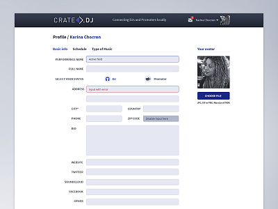 Crate.DJ website profile screen clean community flat form interface music profile uiux website