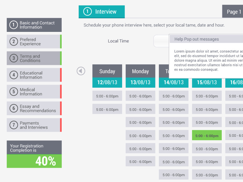 GUI for Registration system Interview hours by Karina Chocron for