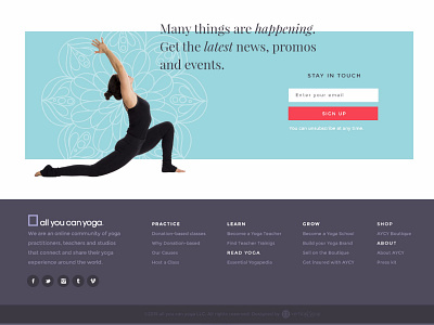 Web Newsletter Subscription footer made with invision vertical loop web design website yoga