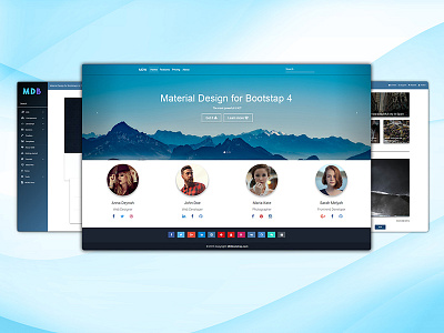 Floating presentation of MDB carousel framework html landing material design page