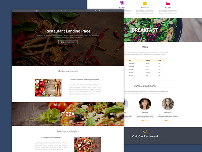 Material Design Restaurant Landing Page by MDBootstrap on Dribbble