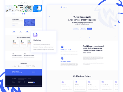 Happy Wolf Landing Page agency app behance case clean creative design experience flat illustration interface landing minimal page typography ui user ux web website