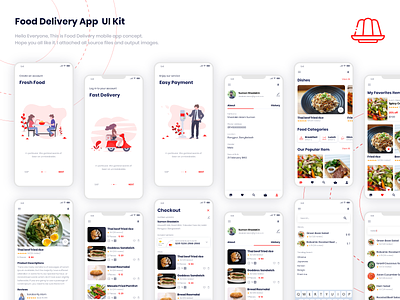 Food Delivery App Ui Kit agency and android app behance case creative design experience flat food app food delivary freebie illustration interface ios landing minimal page ui kit freebie