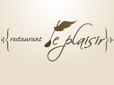 restrant "Le Plaisir" logo design brown logo restaurant spoon wing