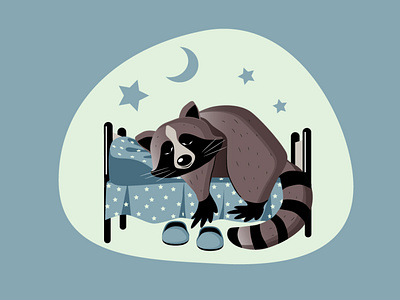 A sleeping racoon animal cartoon cartoon character design flat flat character graphic design illustration vector