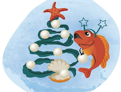 Underwater Christmas tree animal cartoon cartoon character christmas tree fantasy fish character flat character illustration vector illustration