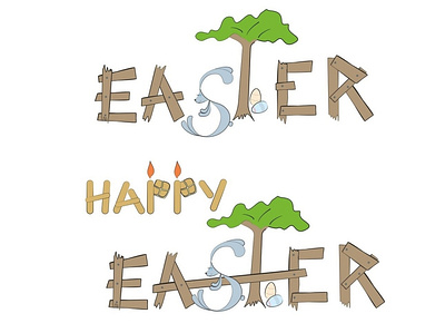 Easter Lettering bunny candle easter holiday illustration typography