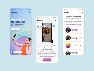 Influencers Marketplace App Design app design design figma mobile app ui design uiux user interface ux design webapp