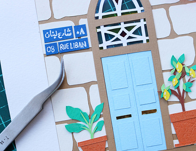Paper cutout - Lebanese door animation design illustration