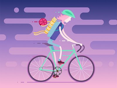 Hello Dribbble: First Shot art bicycle bike cat debut drawing first shot illustration motion welcome shot