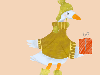 goose with christmas gift illustration детская иллюстрация книжная иллюстрация