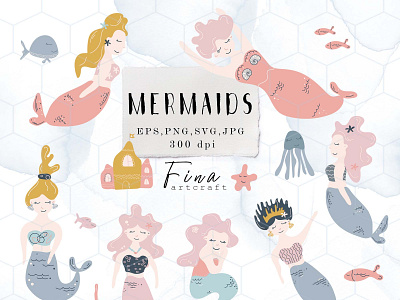 Mermaids baby clipart clipart crab crown earrings fish illustration mermaid mermaid clipart mermaid fabric vector