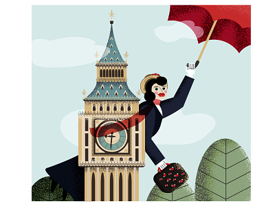 Mary Poppins flies over Big Ben big ben illustration mary poppins vector