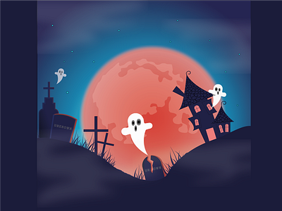 Halloween night adobe illustrator blood moon bringing cemetery crosses design graphic design halloween illustration moon ui