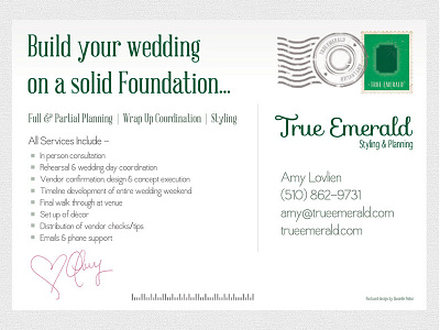 Postcard design for True Emerald design emerald postcard stamp wedding