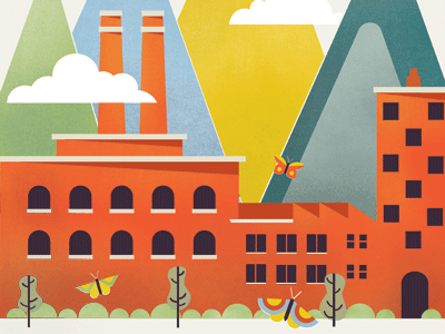 slice of an illustration buildings colorful factory illustration industrial playful skyline