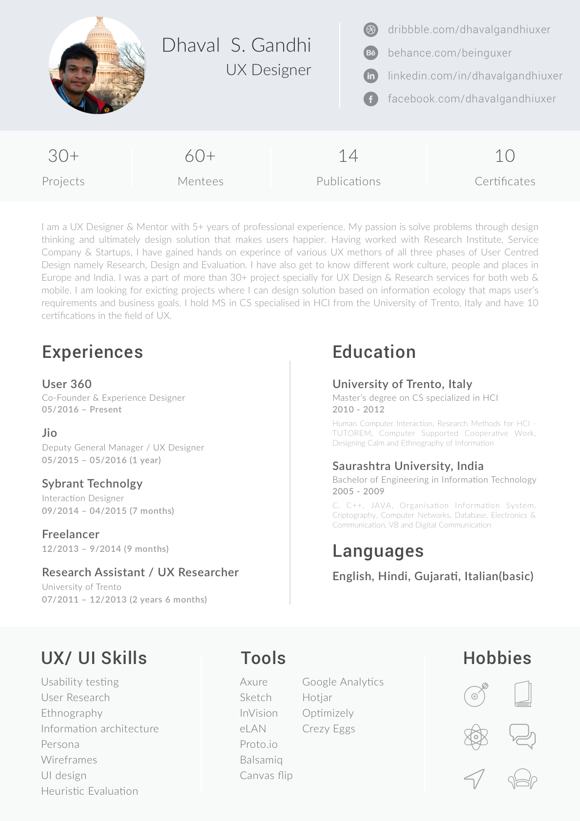 Free Resume Template for UI/UX Designers by Dhaval S Gandhi on Dribbble