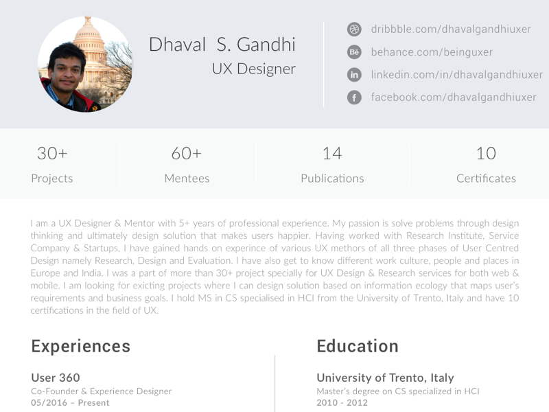 Free Resume Template For Ui Ux Designers By Dhaval S Gandhi On Dribbble