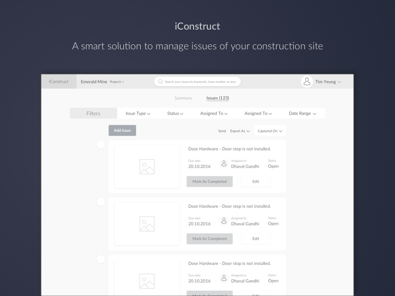 iConstruct, Easy way to manage issues of your construction site by Dhaval S. Gandhi on Dribbble
