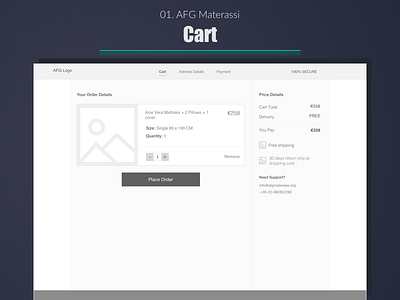 AFG Materassi - Cart best buying journey cart design designer ecommerce india information architecture purchase journey user experience ux wireframes