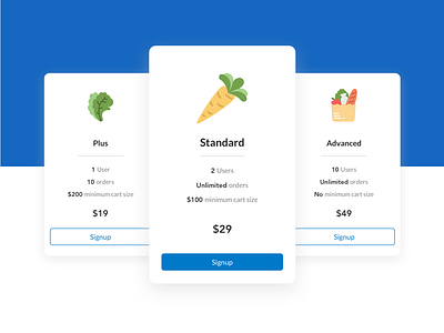 Pricing concept WIP blue cards cart plans pricing signup web