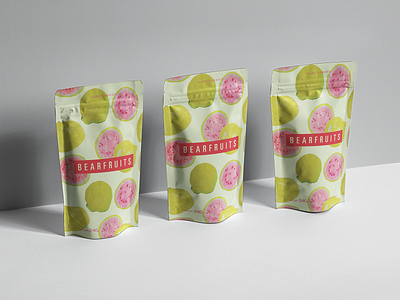 Bearfruit Guava Packaging branding design fruit guava hand drawn illustration logo design packaging design pattern pattern design yellow