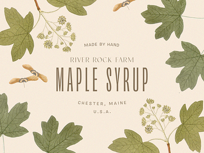 River Rock Farm Maple Syrup botanical art botanical illustration branding design floral logo logo design packaging packaging design typogaphy