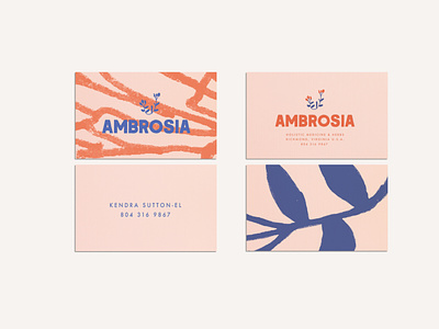 Ambrosia Business Cards botanical art botanical illustration branding business card design floral illustration logo logo design pattern