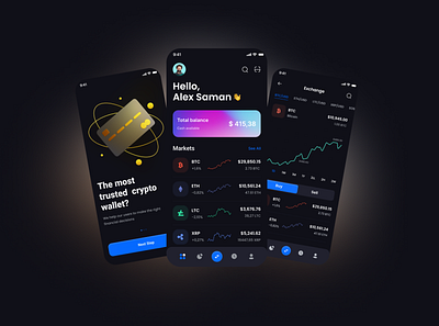 Crypto Wallet App app branding design graphic design illustration logo typography ui ux vector