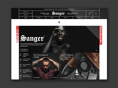 Sanger — Masculine Blog composer design designer header menu modern navigation theme ui ux web webdesign