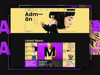 Adman — Glamorous Blog design menu modern navigation site theme ui ux violet web webdesign yellow