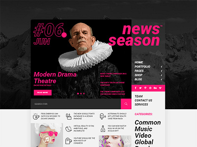 News Season — Web Journal black design menu modern navigation pink site theme ui ux web webdesign