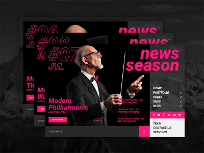 News Season — Web Journal black design menu modern navigation pink site theme ui ux web webdesign