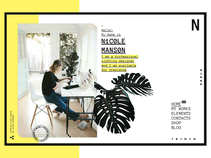 Nicole Manson — Clothing Design animation design fashion site slide theme ui ux web webdesign website yellow
