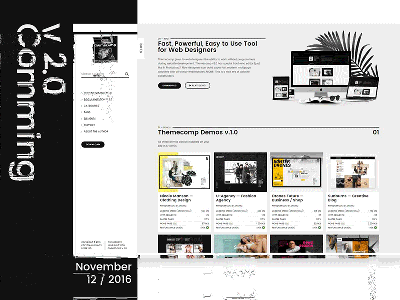 Themecomp black css design glitch kozyon site themecomp ui ux web webdesign website