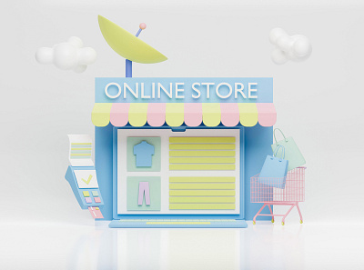 Online store 3d 3d render graphic design illustration online store