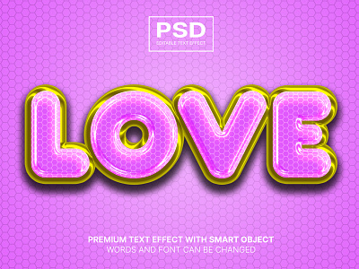 Love PSD editable text effect cute editable text effect gold lettering modern font pink psd text logo typhography