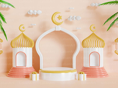Islamic ramadan kareem background 3d background display islamic kareem podium ramadan