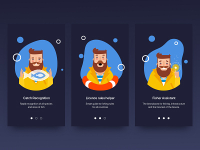 Hello drbbble! dribbble fish fisherman fishing hello mobile onboarding seamen