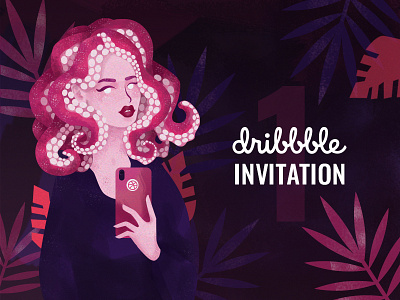 Dribbble Invite dribbble girl illustration invite invites octopus