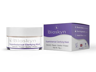 Clarifying mask label and box design beauty products label design box design graphic design label design