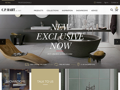 C.P. Hart Homepage bathroom ecommerce luxury premium tiles ui