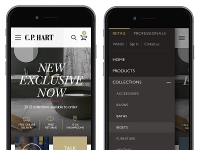 C.P. Hart Mobile bathroom ecommerce luxury premium tiles ui