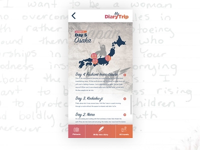 Day 2 - DiaryTrip app app concept backpacker book contest design diary japan journal map one a day travel trip typography ui ux web world