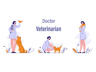 Veterinarian with animals. animals app branding character doctor flat illu illustration ux vector veterinarian