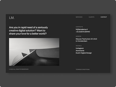 LM studio - contacts about design design studio menu typography ui