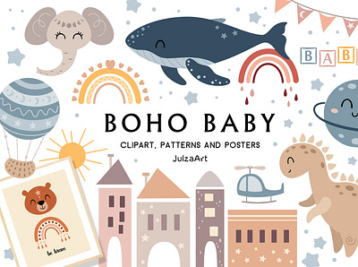 Boho baby collection baby animals baby bundle baby design baby illustration baby shower bohemian boho baby boho clipart clip art digital paper gender neutral moon and stars newborn newborn baby nursery printable nursery wall art seamless pattern vector